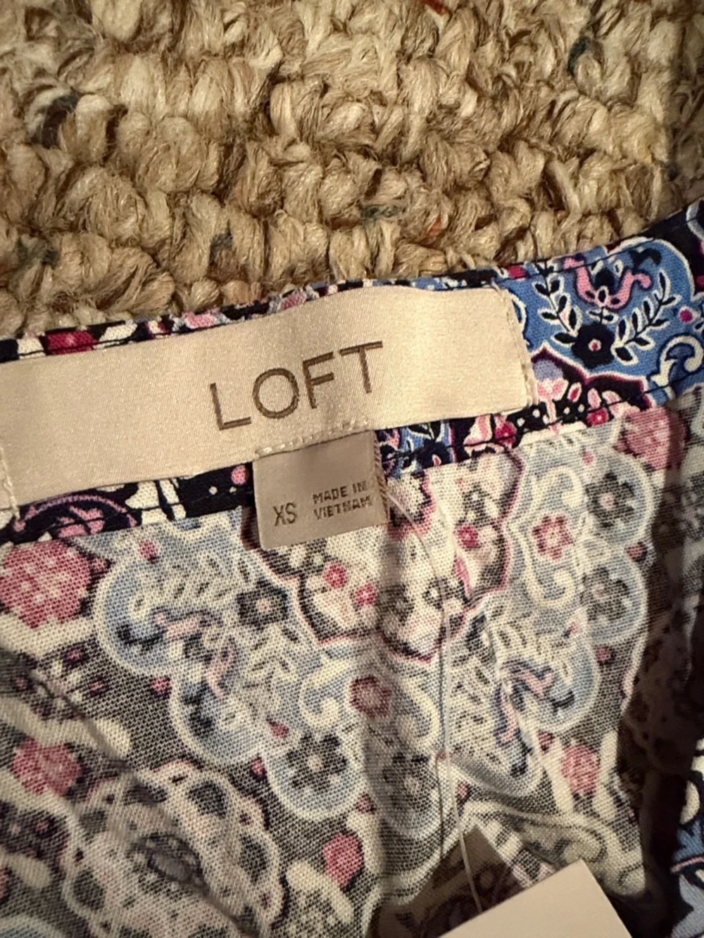 LOFT Blue Floral Medallion Mini Dress with Pink Highlights - Picture 3 of 9